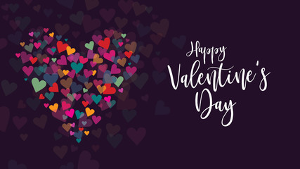 Happy Valentine's Day Vector Calligraphy with Colorful Hearts Illustration - obrazy, fototapety, plakaty