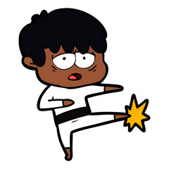cartoon exhausted boy doing karate