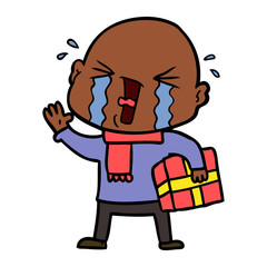 cartoon crying bald man