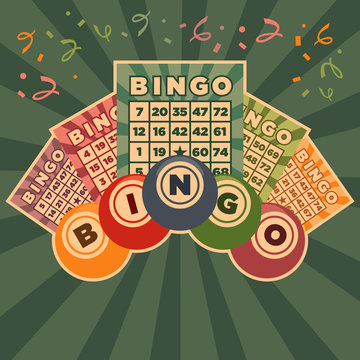 Retro Vintage illustration of bingo game cards and balls