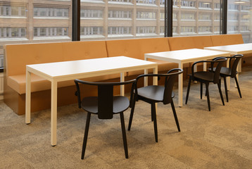 An empty cafeteria interior shot. 