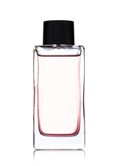Luxury pink liquid  perfume bottle on white
