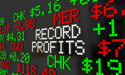 Record Profits Rising Increase Stock Market Prices Ticker 3d Illustration