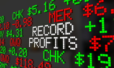 Fototapeta premium Record Profits Rising Increase Stock Market Prices Ticker 3d Illustration