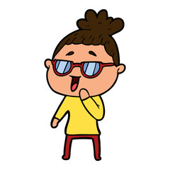cartoon happy woman wearing spectacles