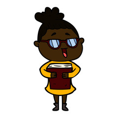 cartoon happy woman wearing spectacles