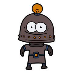 happy carton robot with light bulb