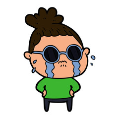 cartoon crying woman wearing sunglasses