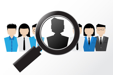 magnifying glass on people icon for recruitment