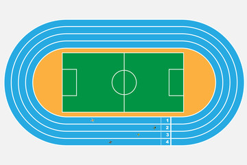 top view of soccer or football stadium with  Running Tracks