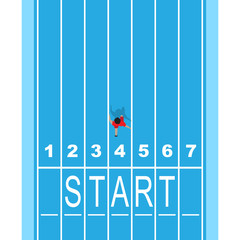 runner on running track with start word