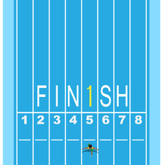 first runner on running track with finish word