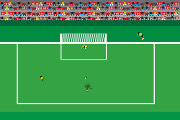 topview of penalty kick action infront of team supporter