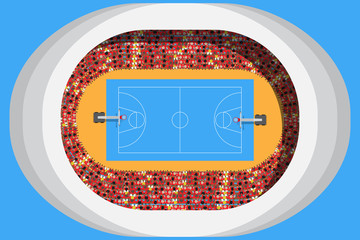 basketball stadium in top view with a crowd of fan club or suporter