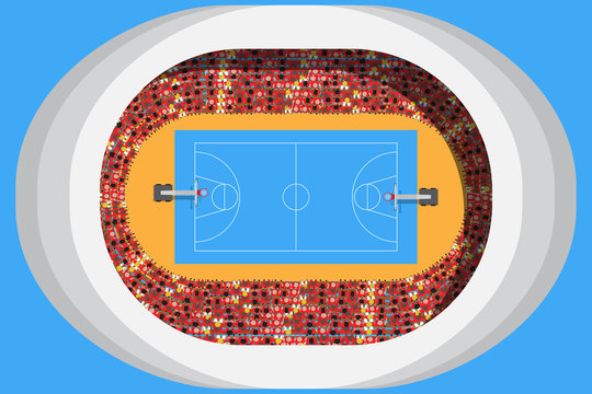 basketball stadium in top view with a crowd of fan club or suporter