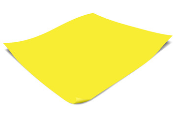Post note yellow paper sheet with shadow on white background