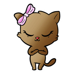 cute cartoon cat with bow