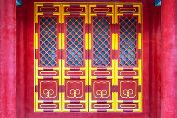 Ancient Chinese door, located in Temple of Confucius, Harbin, Heilongjiang, China.