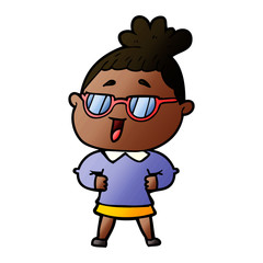 cartoon happy woman wearing spectacles