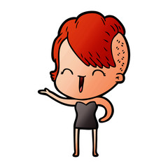 cartoon happy hipster girl