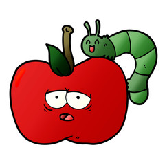 cartoon apple and bug