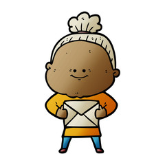 cartoon happy old woman