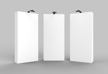 Fabric Pop Up basic unit Advertising banner media display backdrop. Blank white 3d render illustration 