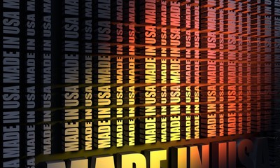 Made in USA in bar code. Lines consist of words. 3D rendering