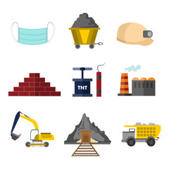 Flat Style Mining Related Vector Illustration Graphic Set