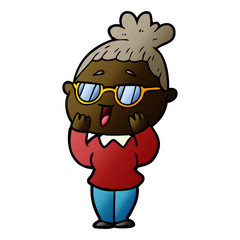 cartoon happy woman wearing spectacles