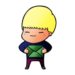 cartoon smug boy carrying present