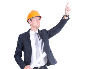 Man with construction worker concept. isolated on white background
