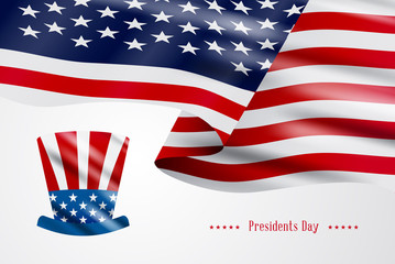 Presidents Day poster. Happy Presidents Day Background and symbols with USA flag. Vector illustration.