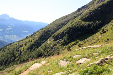 Fototapeta na wymiar Hiking path and mountain alps panorama in the Texel Group, South Tyrol