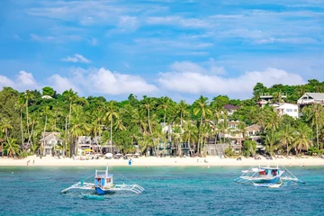 Wall murals Boracay White Beach Hopping Tour boats with white beach from the water