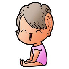 cartoon happy hipster girl