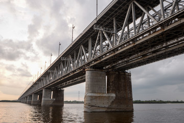 Fototapeta na wymiar Khabarovsk Bridge is a road and rail bridge, which crosses the Amur River in Khabarovsk city