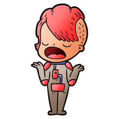 cartoon cool hipster girl in space suit