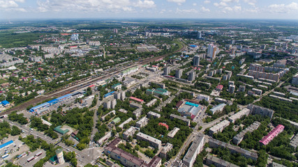 Naklejka na ściany i meble Khabarovsk, city view from height of bird's flight shot.