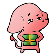 Obraz premium cartoon elephant with gift remembering