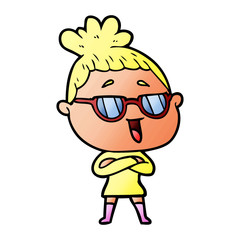 cartoon happy woman wearing spectacles