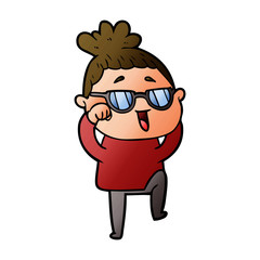 cartoon happy woman wearing spectacles