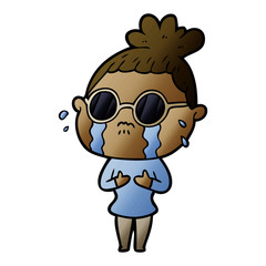 cartoon crying woman wearing dark glasses