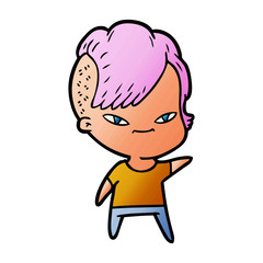 Fototapeta premium cute cartoon girl with hipster haircut