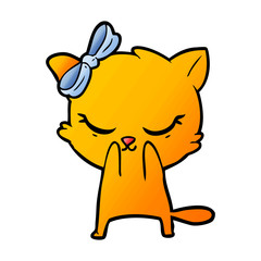 cute cartoon cat with bow