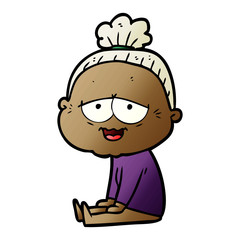 cartoon happy old lady