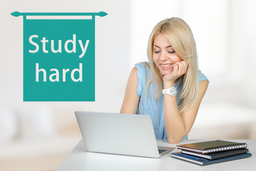 Casual woman using laptop