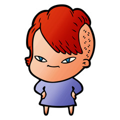 cute cartoon girl with hipster haircut