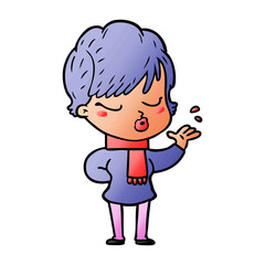 cartoon woman with eyes shut