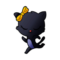 cute cartoon cat with bow running